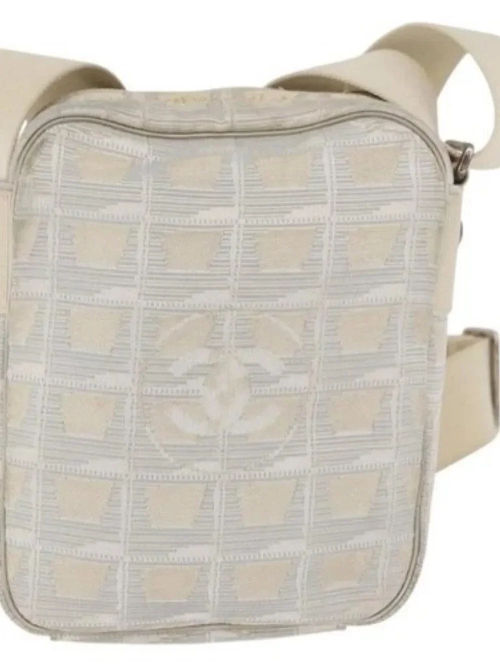 CHANEL New Travel line Shoulder Bag Nylon Beige CC Auth ka3980A
